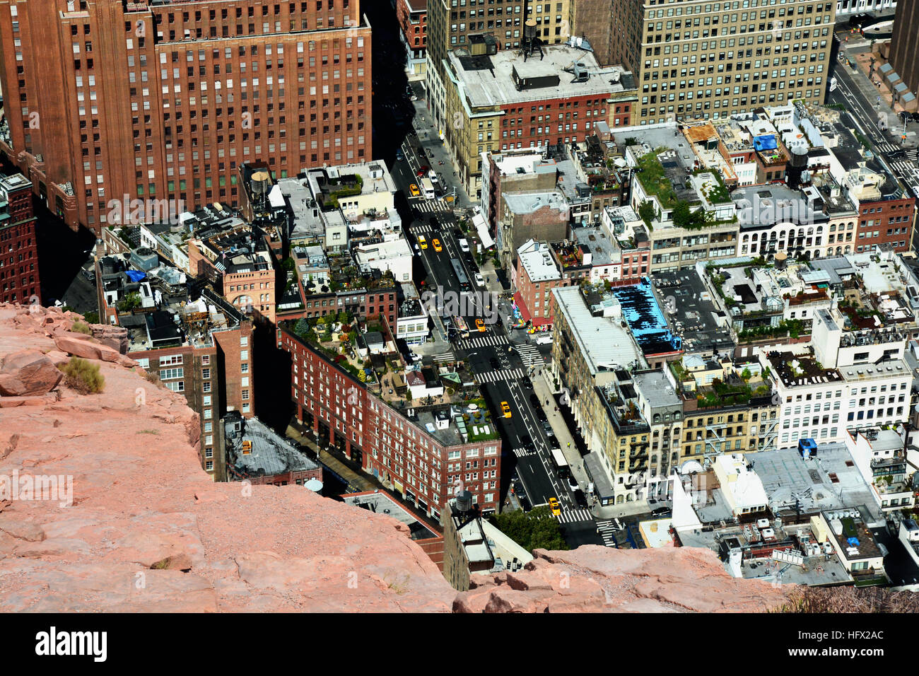 Abstract image with New York urban life, watching from a cliff Stock Photo