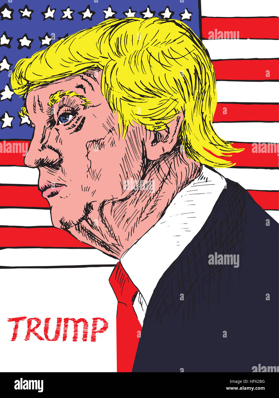 Portrait of Donald Trump on the background of the American flag,  illustration in pop art style Stock Photo - Alamy
