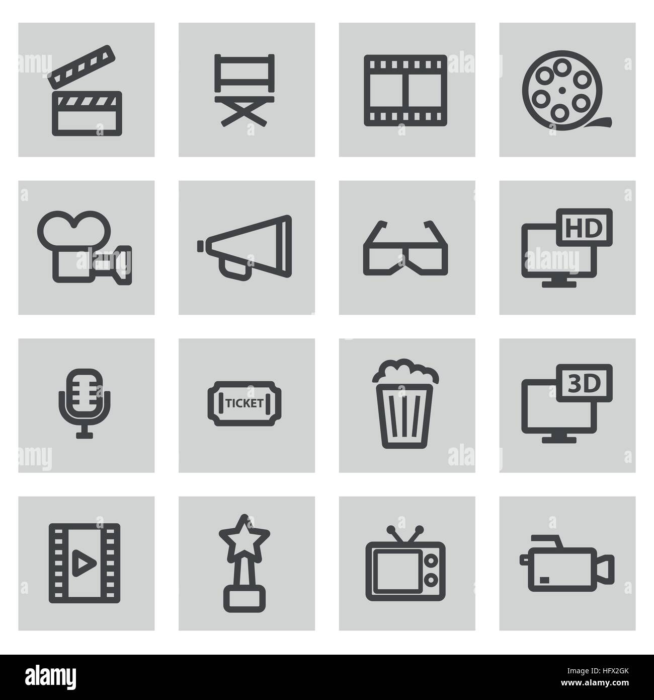 Vector line movie icons set on grey background Stock Vector Image & Art ...