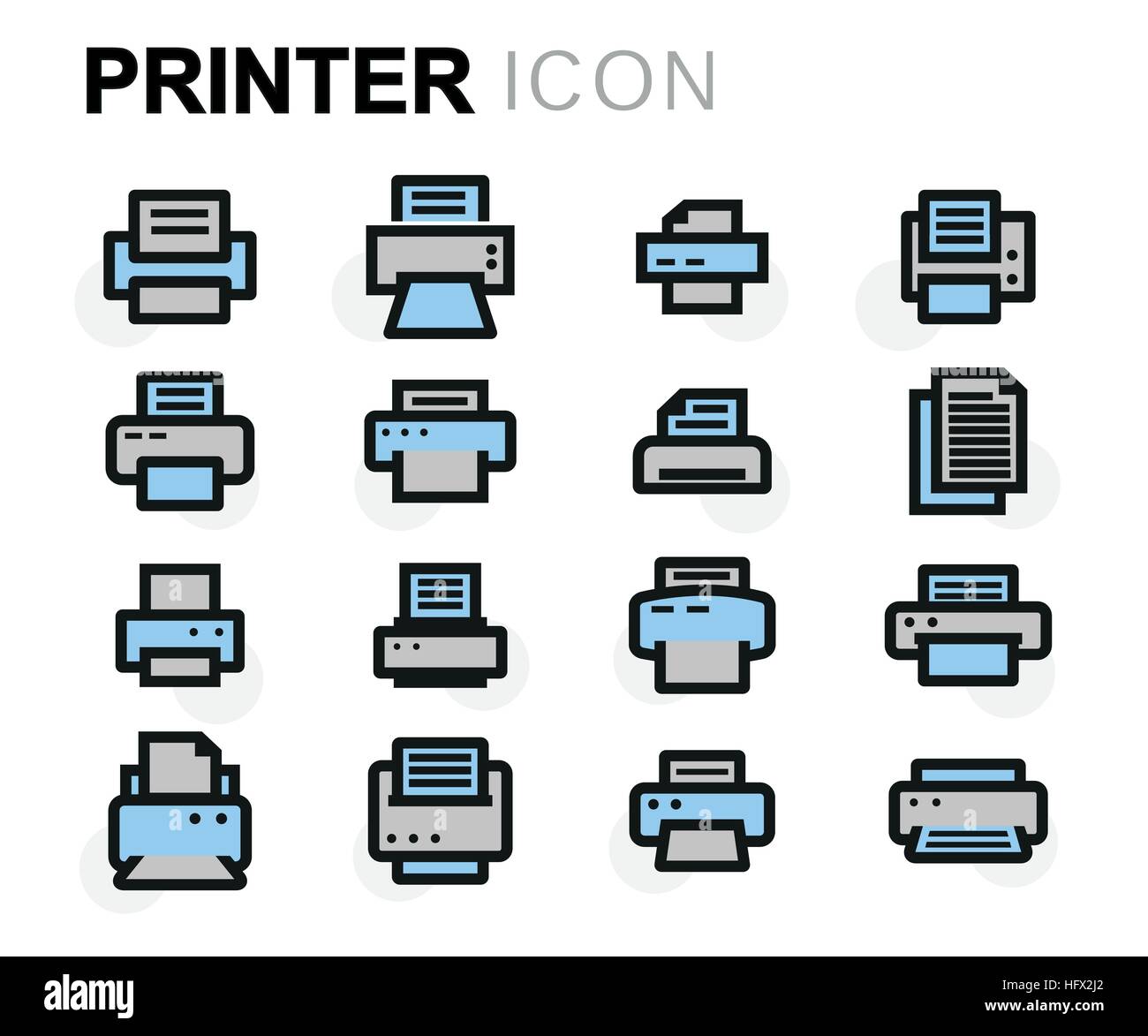 Vector flat printer icons set on white background Stock Vector Image ...