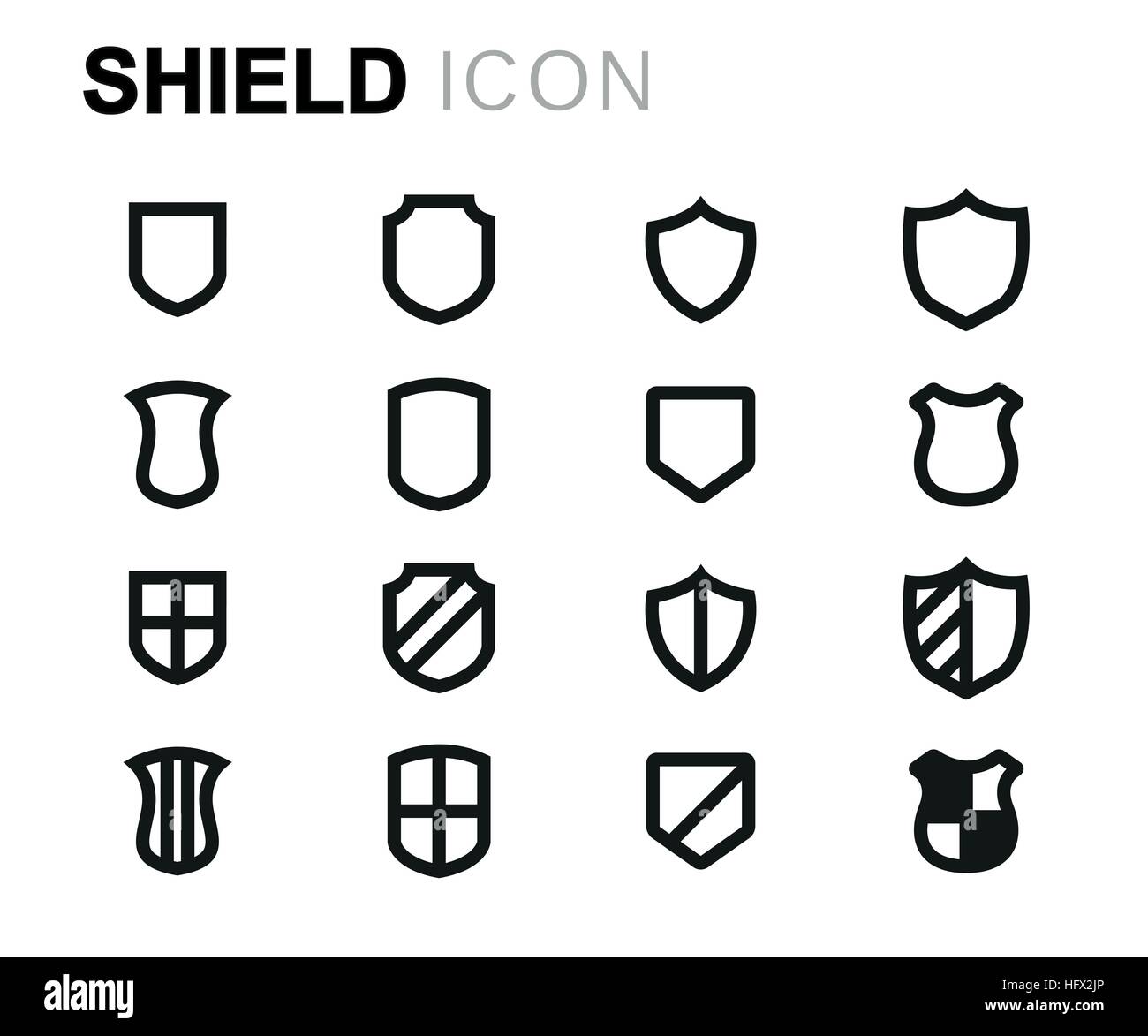 Vector line shield icons set on white background Stock Vector Image ...