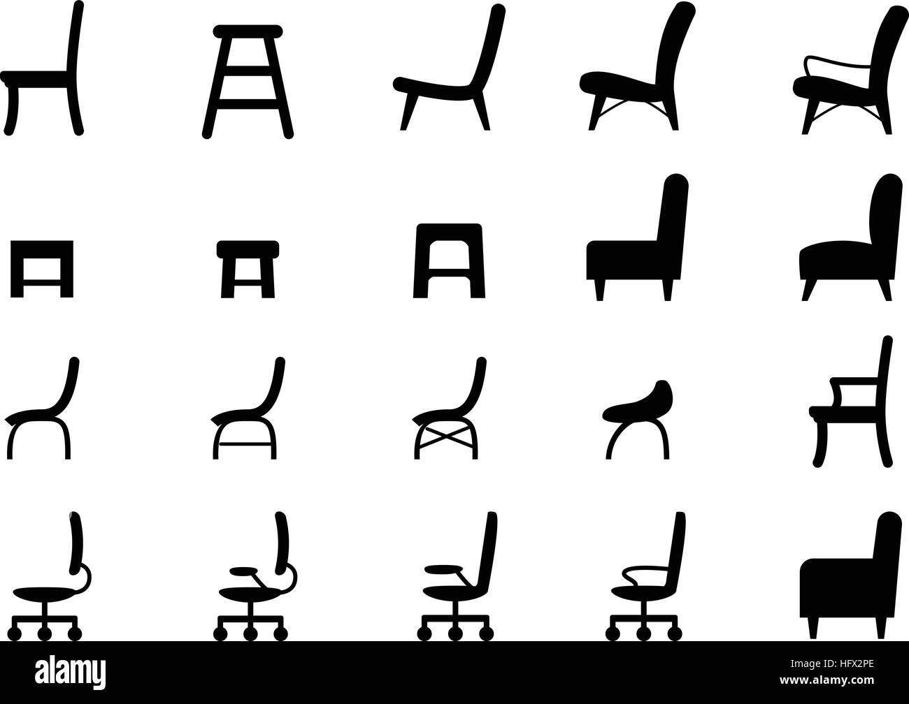 Chair icons and symbol in silhouette style, vector design Stock Vector