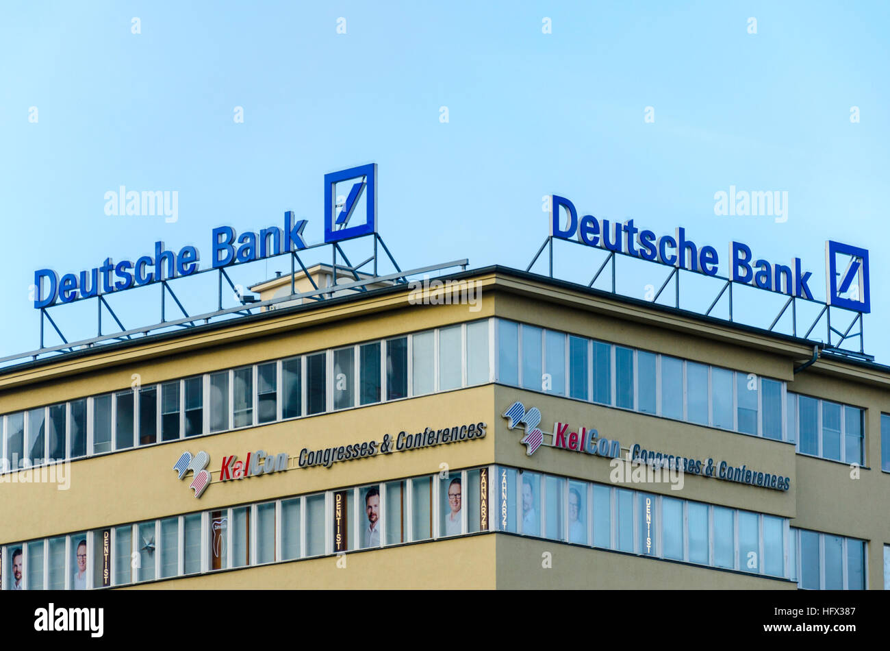 Deutsche Bank logo sign on top of a building on Tauentzienstrasse, Berlin, Germany Stock Photo