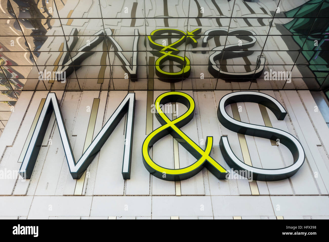 M&S Marks & Spencer store logo outside Westfield Stratford, London, UK Stock Photo