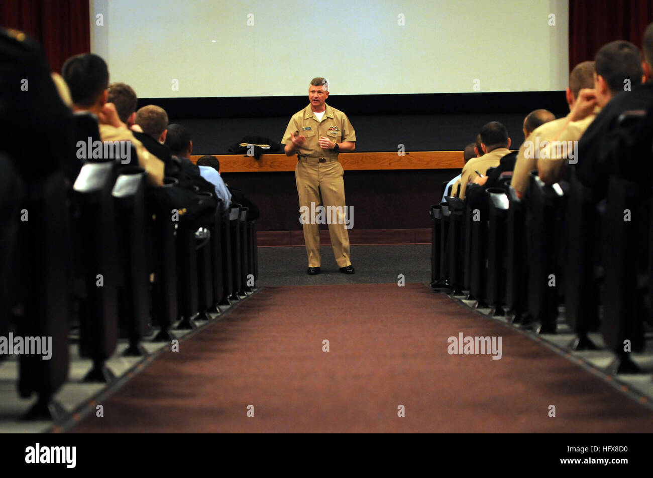 The Master Chief Petty Officer of the Navy addresses Sailors during an ...