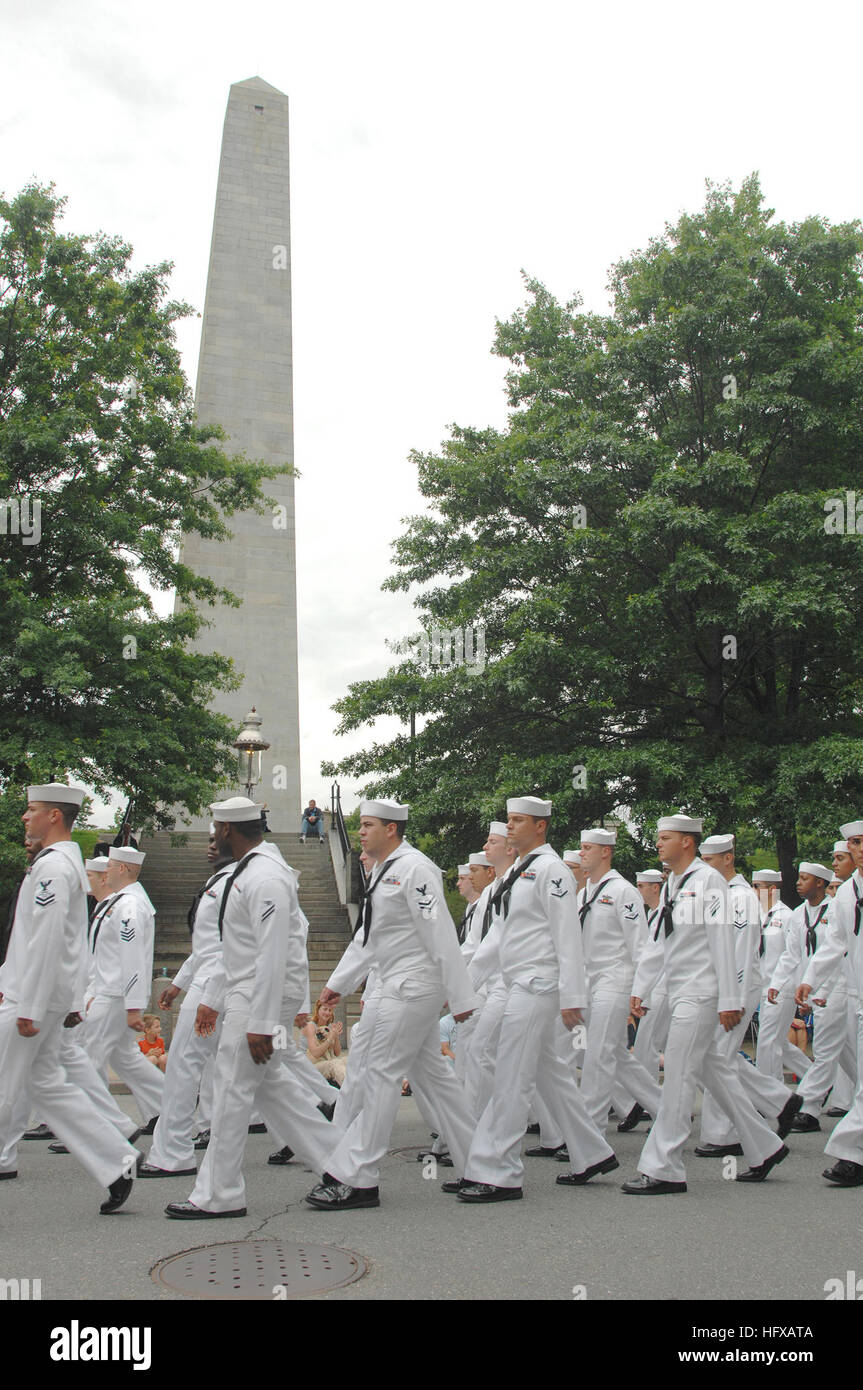 090614-N-1928O-189 CHARLESTOWN, Mass. (June 14, 2009) Sailors from the Oliver Hazard Perry-class frigate USS Samuel B. Roberts (FFG 58) march past the Bunker Hill monument during the Bunker Hill Day parade. The Battle of Bunker Hill, fought June 17, 1775, was one of the first major engagements of the Revolutionary War. Colonial forces inflicted 1,054 casualties on the British, the highest suffered by the British in any single encounter during the entire war. The Colonial forces suffered 450 casualties. most suffered during an orderly retreat  to fortified positions in nearby Cambridge. (U.S. N Stock Photo