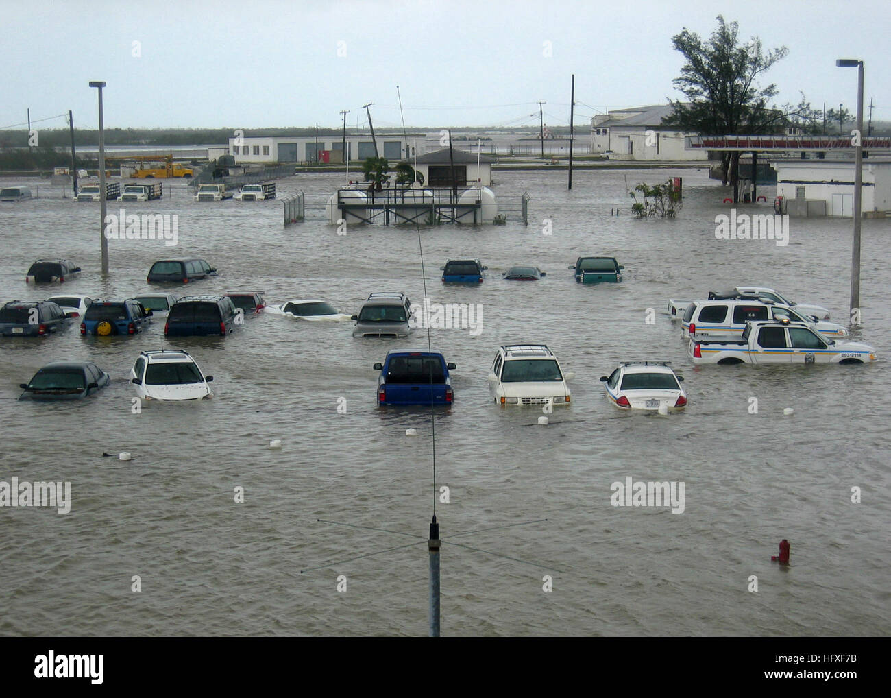 051024-N-7664R-001 Key West, Fla. (Oct. 24, 2005) – A parking lot on board Naval Air Station Key West, Fla., is flooded after being hit by Hurricane Wilma. At 6:30 am EDT, Hurricane Wilma made landfall very near Cape Romano, Florida as a Category 3 hurricane. U.S. Navy photo by Lt. Cmdr. Brian Riley (RELEASED) US Navy 051024-N-7664R-001 A parking lot on board Naval Air Station Key West, Fla., is flooded after being hit by Hurricane Wilma Stock Photo