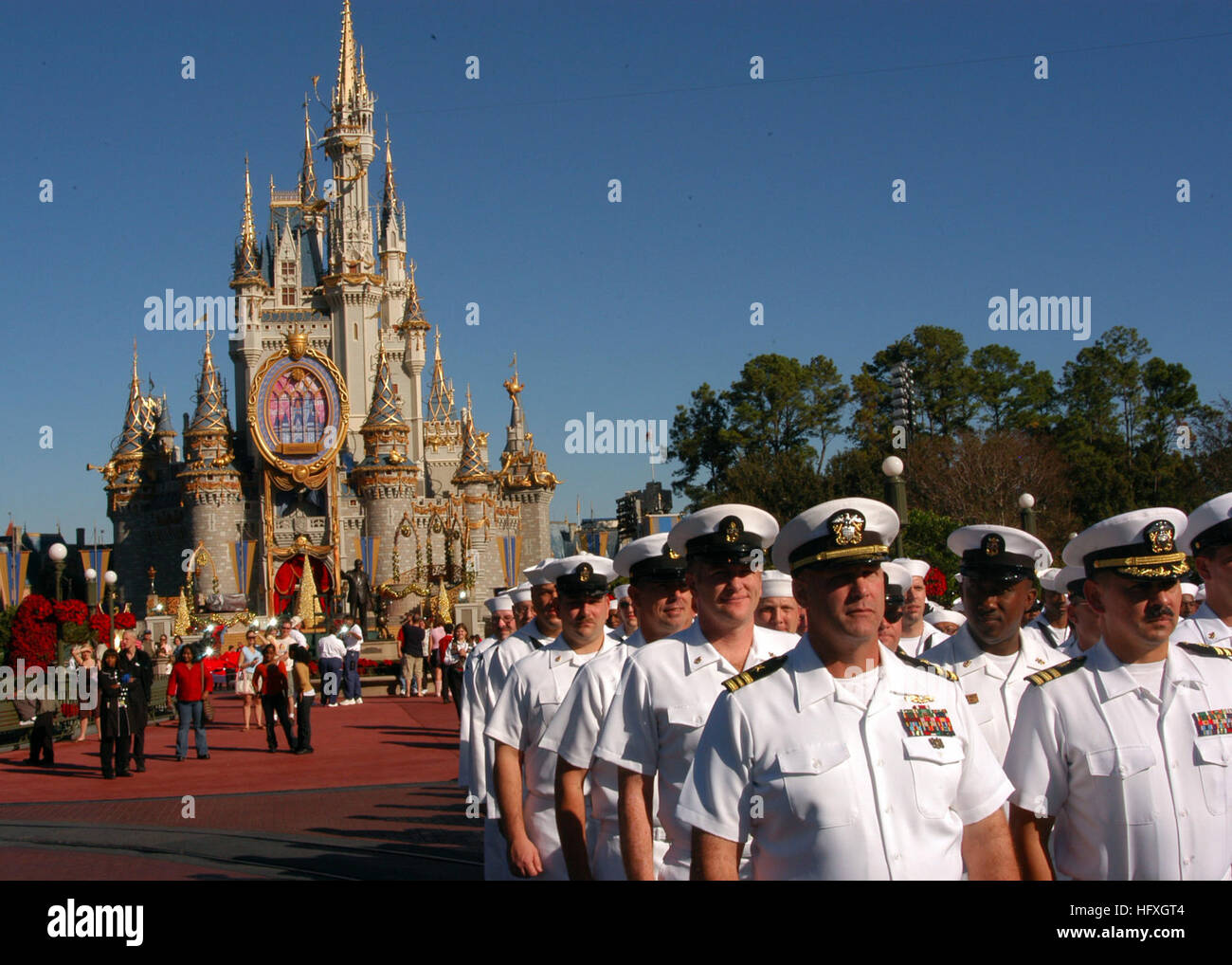051204 N 6645h 092 Orlando Fla Dec 4 2005 Sailors From Various U S Navy Commands Throughout Navy S Southeast Region March Before Cinderella S Castle Before Entering Onto Main St Inside Walt Disney World S Magic Kingdom