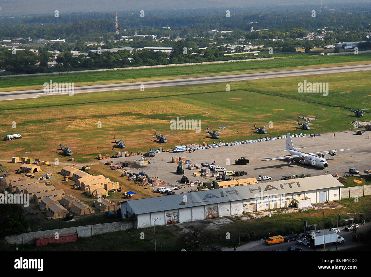 Aerial view of Toussaint Louverture International Airport showing U.S ...