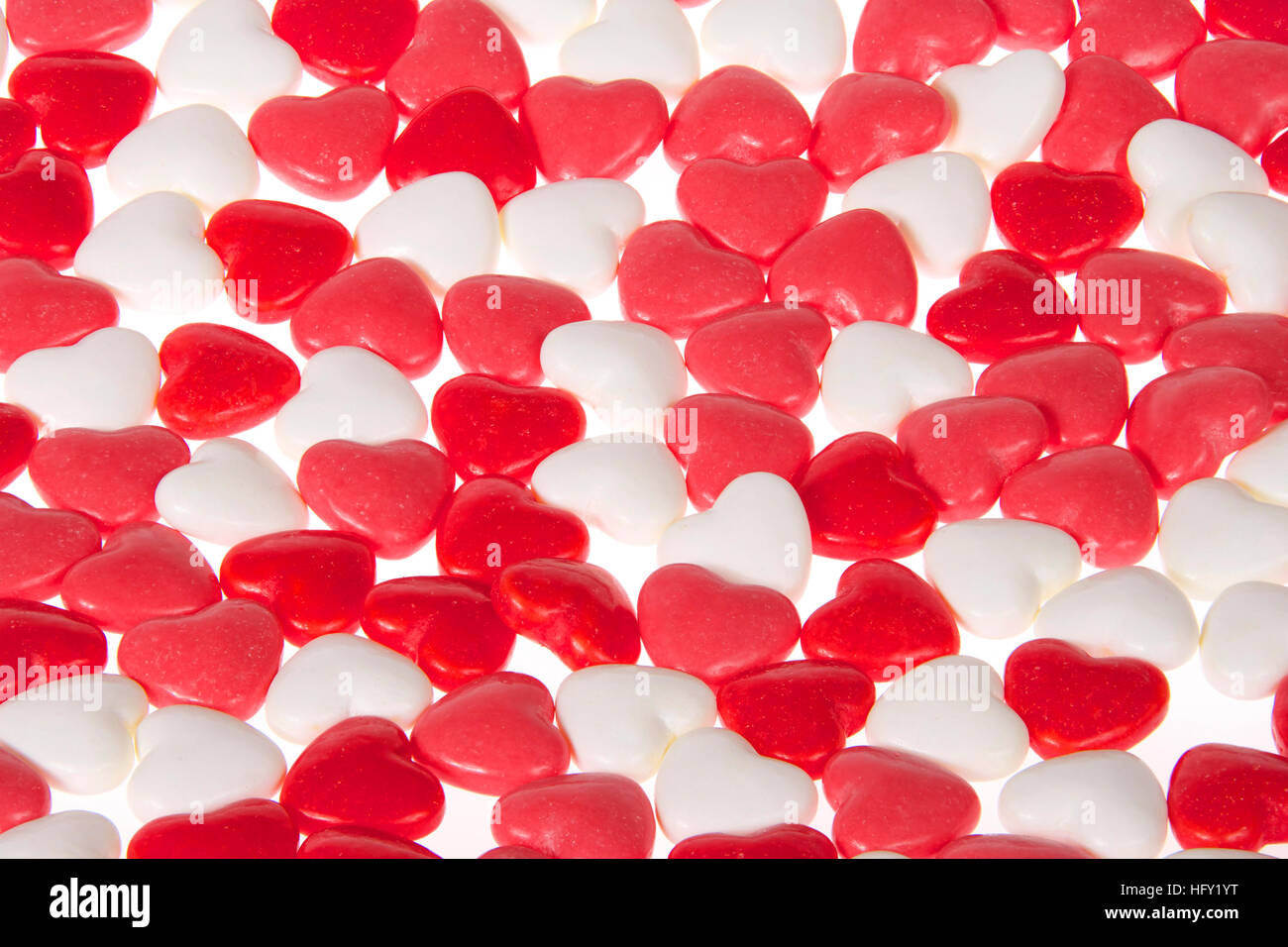 Red pink and white hard candy hearts for Valentine's Day Stock Photo