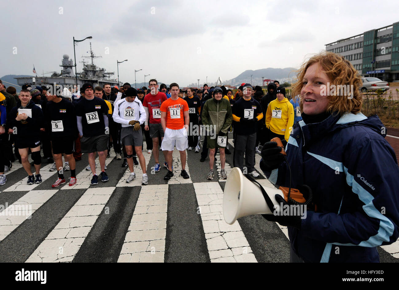 Sailors participate in the 2nd annual 5-kilometer Friendship Run in Busan, Republic of Korea. The event was hosted by Sailors from Commander, Fleet Activity Chinhae, the U.S. 7th Fleet command ship USS Blue Ridge and embarked U.S. 7th Fleet staff. USS Blue Ridge DVIDS258138 Stock Photo