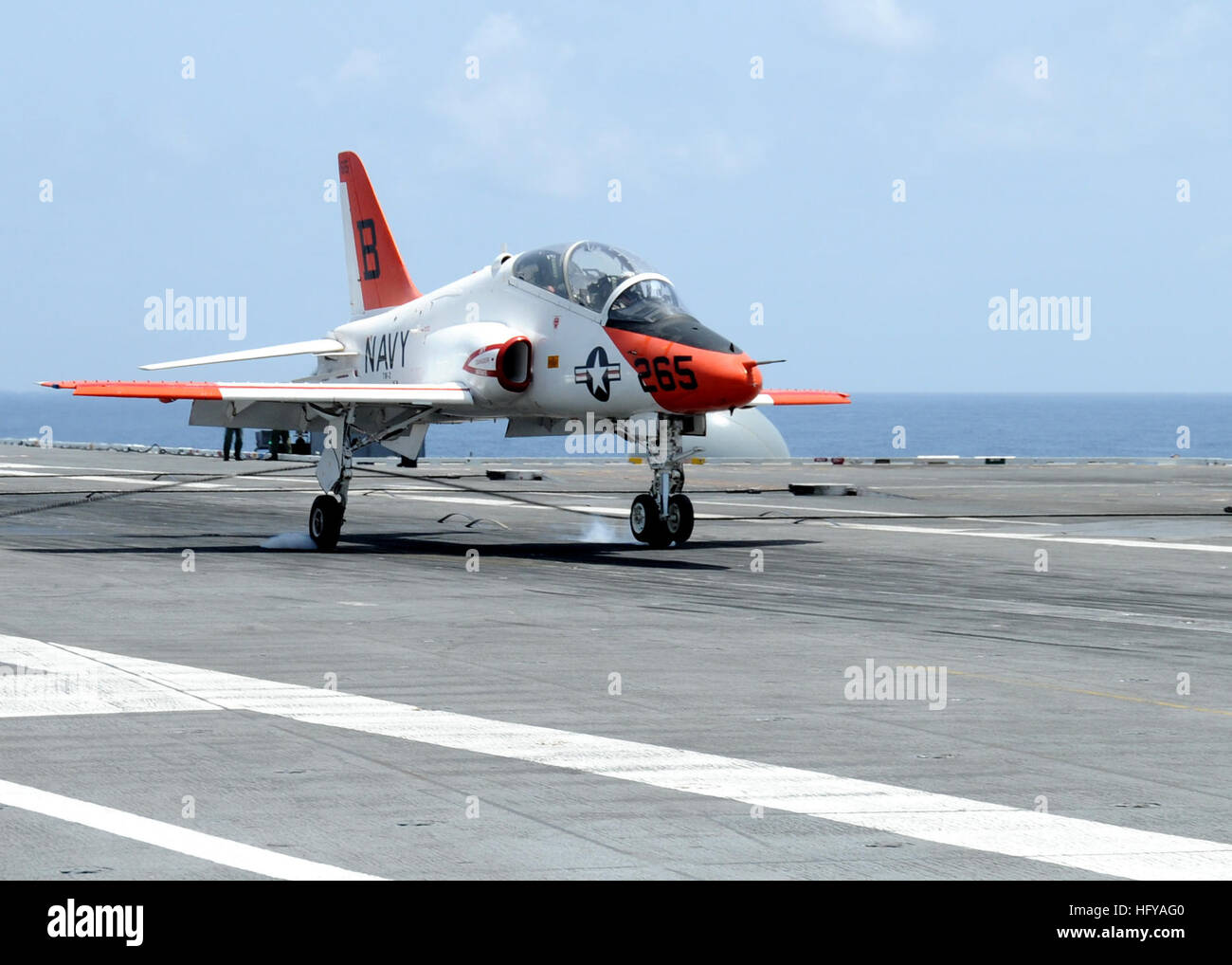 100717-N-6632S-055  ATLANTIC OCEAN (July 17, 2010) A T-45C Goshawk training aircraft assigned to Training Wing (TRAWING) 2 lands aboard the aircraft carrier USS George H.W. Bush (CVN 77). George H.W. Bush is conducting training operations in the Atlantic Ocean. (U.S. Navy photo by Mass Communication Specialist Seaman Kevin J. Steinberg/Released) US Navy 100717-N-6632S-055 A T-45C Goshawk training aircraft assigned to Training Wing (TRAWING) 2 lands aboard the aircraft carrier USS George H.W. Bush (CVN 77) Stock Photo