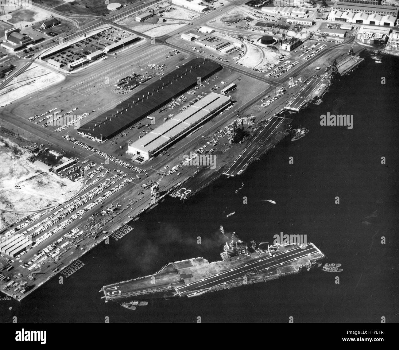 USS Ticonderoga (CVS-14) - Kitty Hawk (CVA-63) and Constellation (CVA-64) at North Island c1973 Stock Photo
