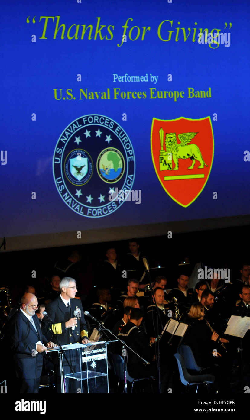 101119-N-7280V-075 NAPLES, Italy (Nov. 19, 2010) Adm. Samuel J. Locklear, III, commander of U.S. Naval Forces Europe-Africa, speaks to more than 420 military and civilian guests at the Thanks for Giving concert at Mostra D'Oltremare Teatro in Naples. The concert was hosted by Adm. Samuel J. Locklear III, commander of U.S. Naval Forces Europe-Africa, to show the appreciation of U.S. Naval Forces Europe-Africa to the local Italian civic community, NATO allies and the many charitable and family volunteer organizations who have dedicated their support to the U.S. community. (U.S. Navy photo by Mas Stock Photo