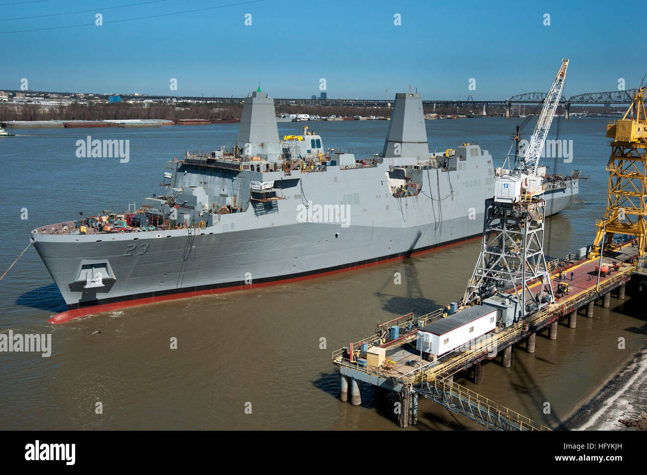 Pre-Commissioning Unit Anchorage (LPD 23) is moored at Ingalls ...