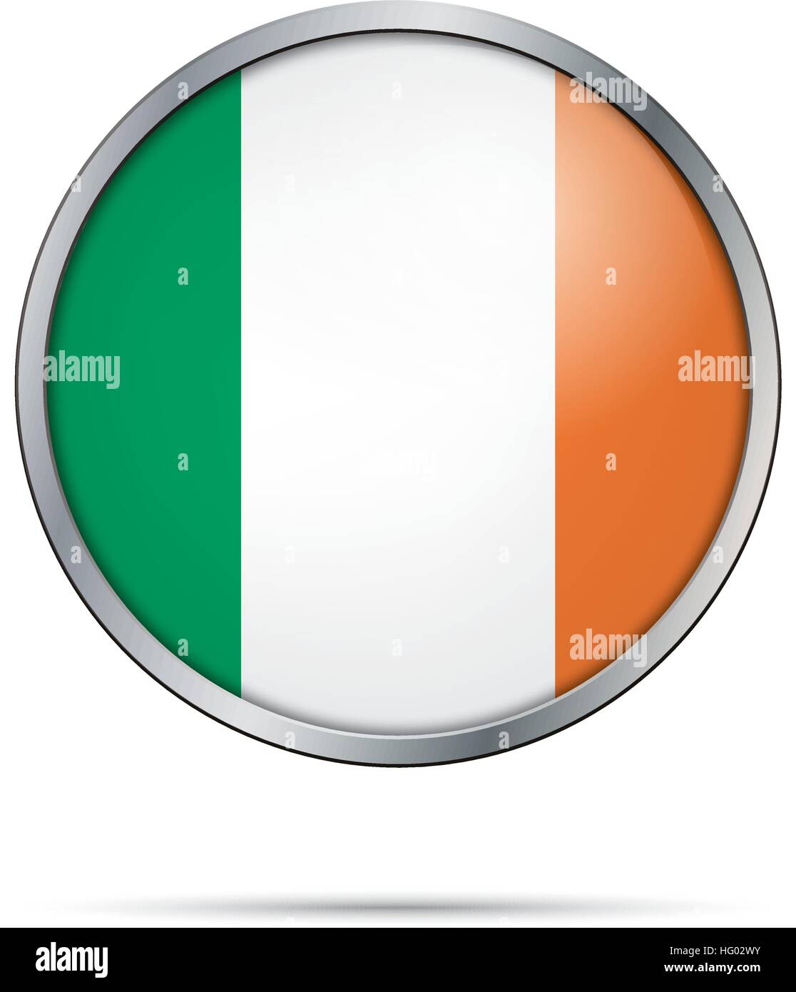 Vector Irish Flag Button. Ireland flag in round glass button style with