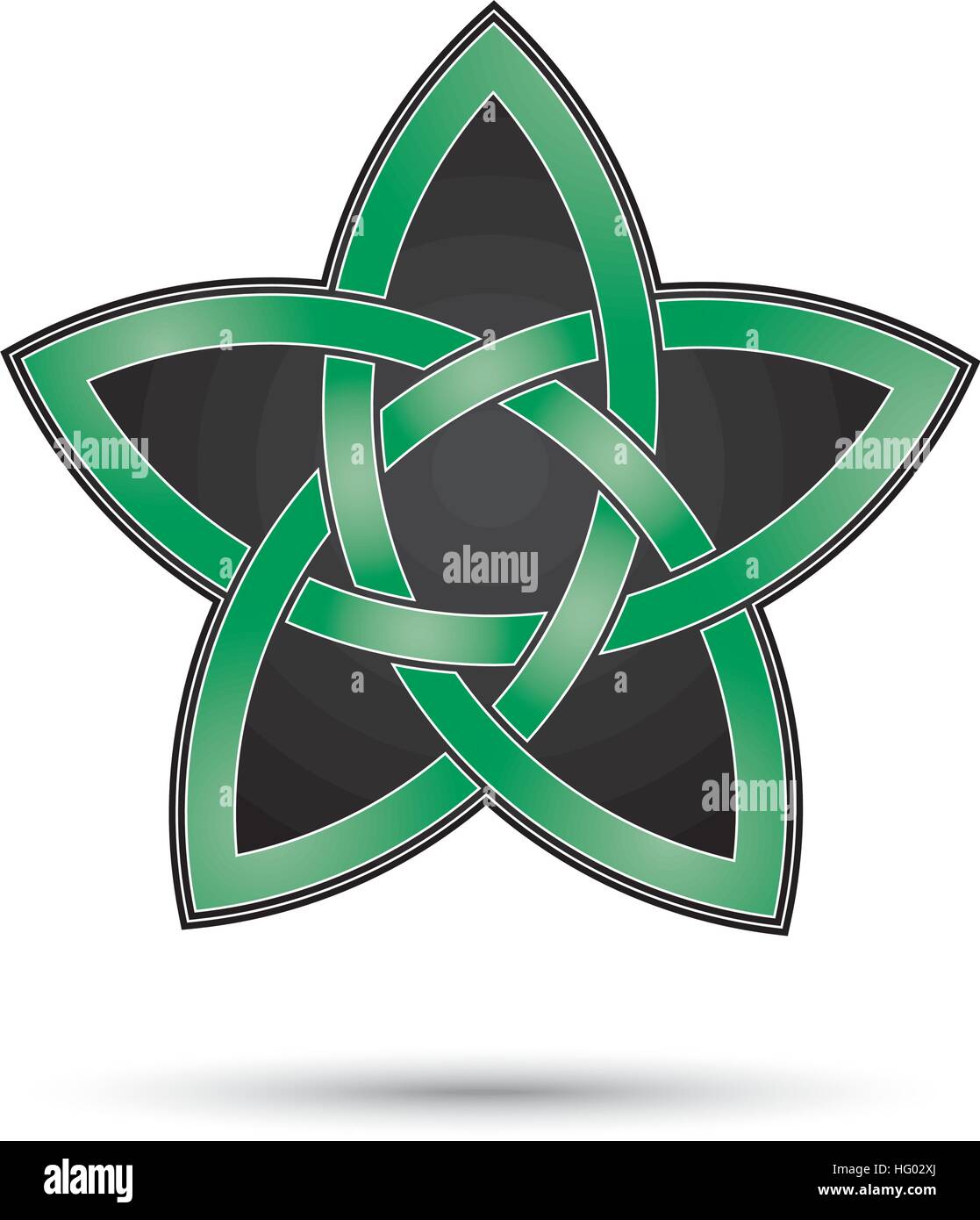 Celtic knot pentagram, green, white and black Stock Vector