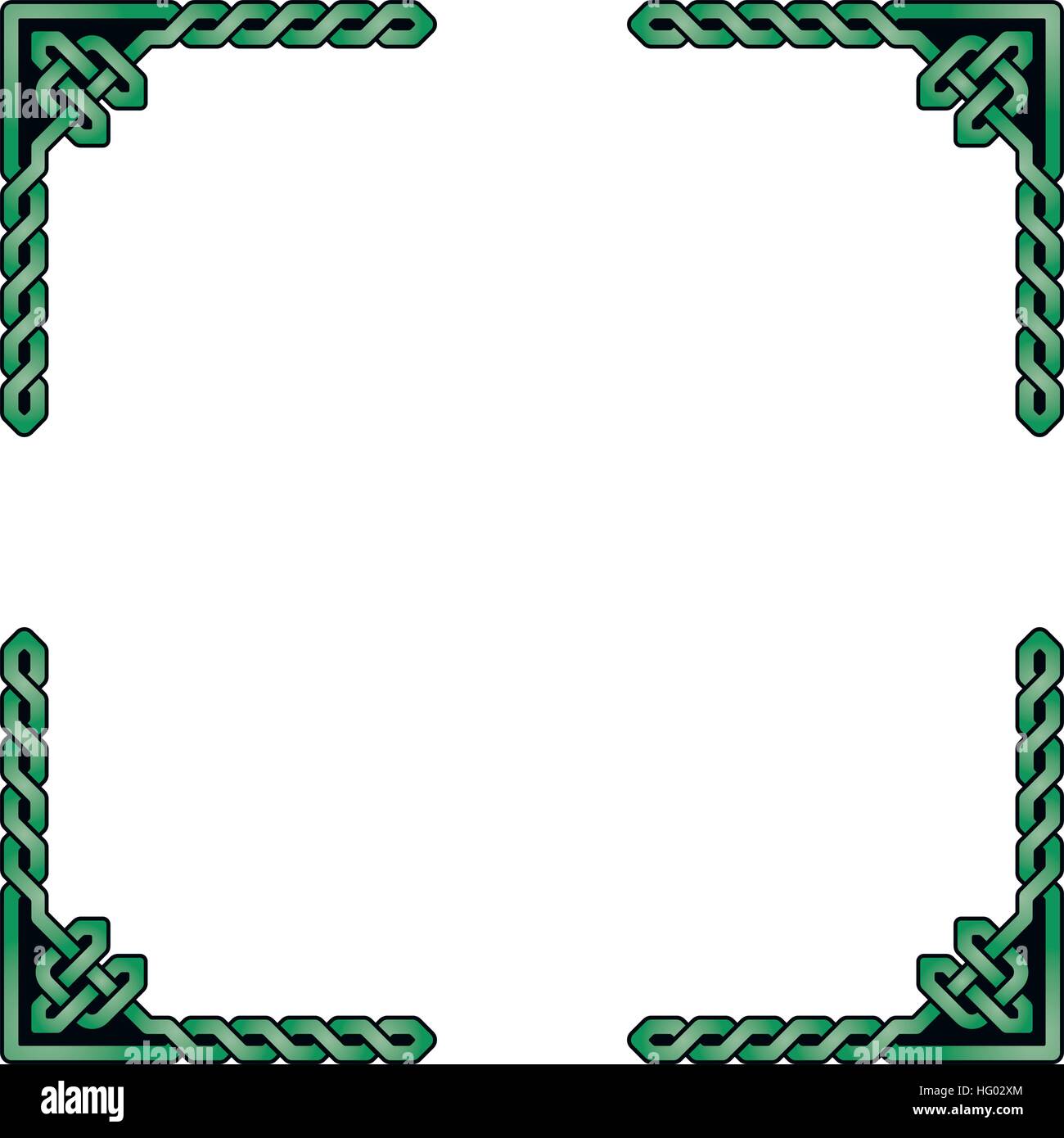 Traditional Celtic braided frame elements, green shades, black outline Stock Vector