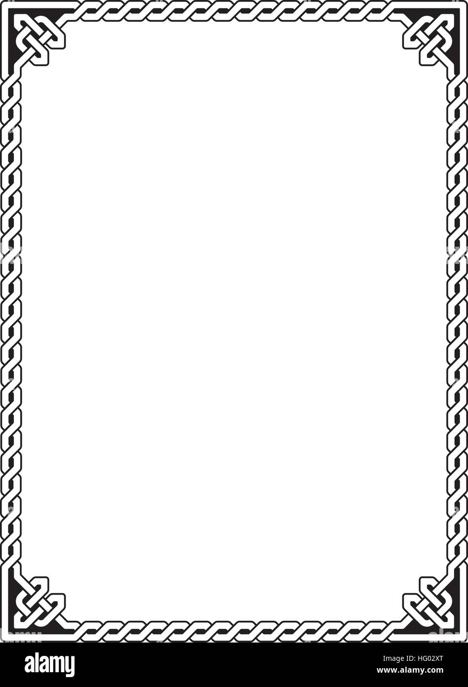 Traditional Celtic braided border, black isolated on white Stock Vector