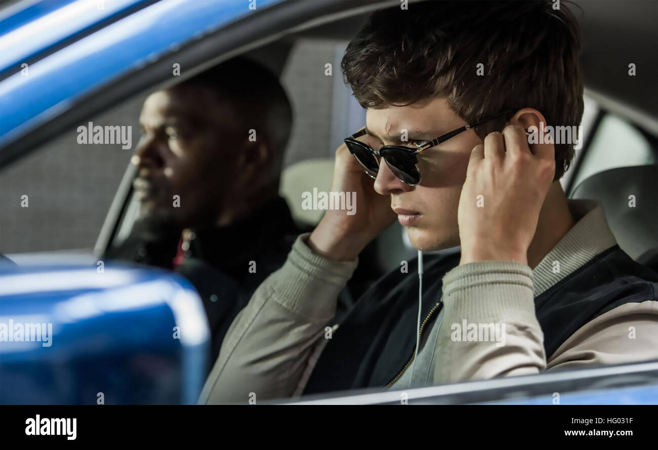BABY DRIVER 2017 Big Talk Productions film with Jamie Foxx at left and Ansel Elgort Stock Photo