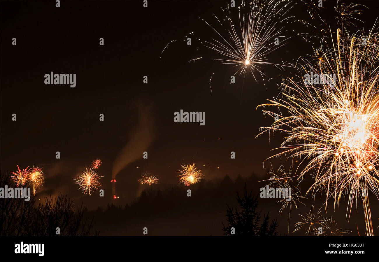 Polluting air with fireworks Stock Photo