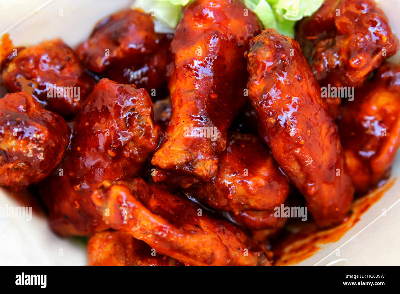 barbecued chicken wings, Take away fast food Stock Photo