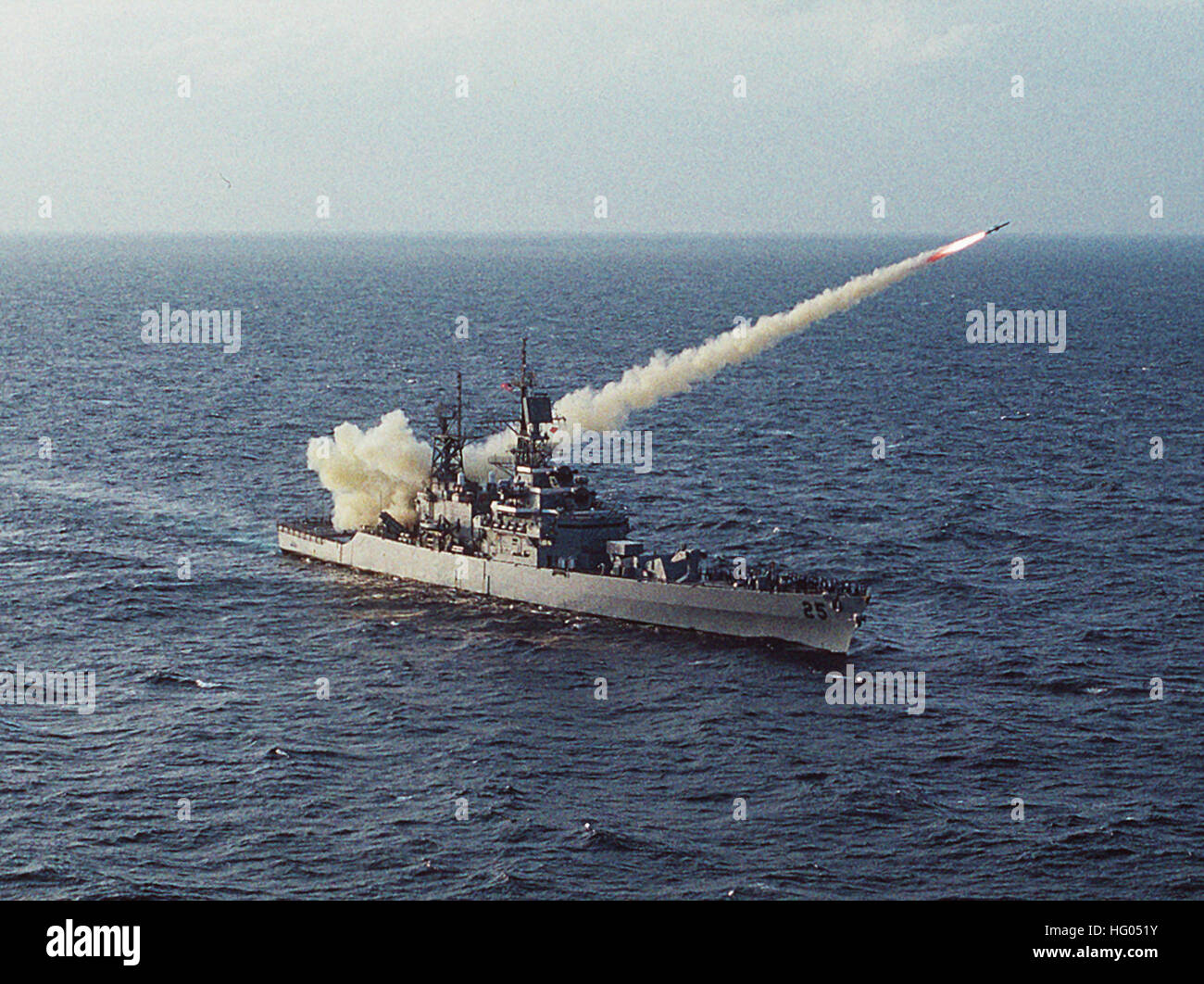 USS Bainbridge (CGN-25) firing a RGM-84 Harpoon missile on 10 January ...