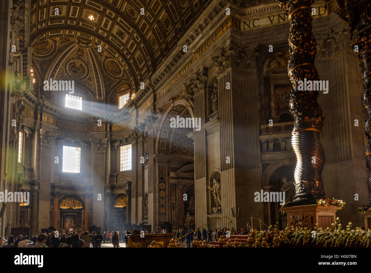 Sunbeams shining through a window into St. Peter's Basilica in Vatican city, Rome. Stock Photo
