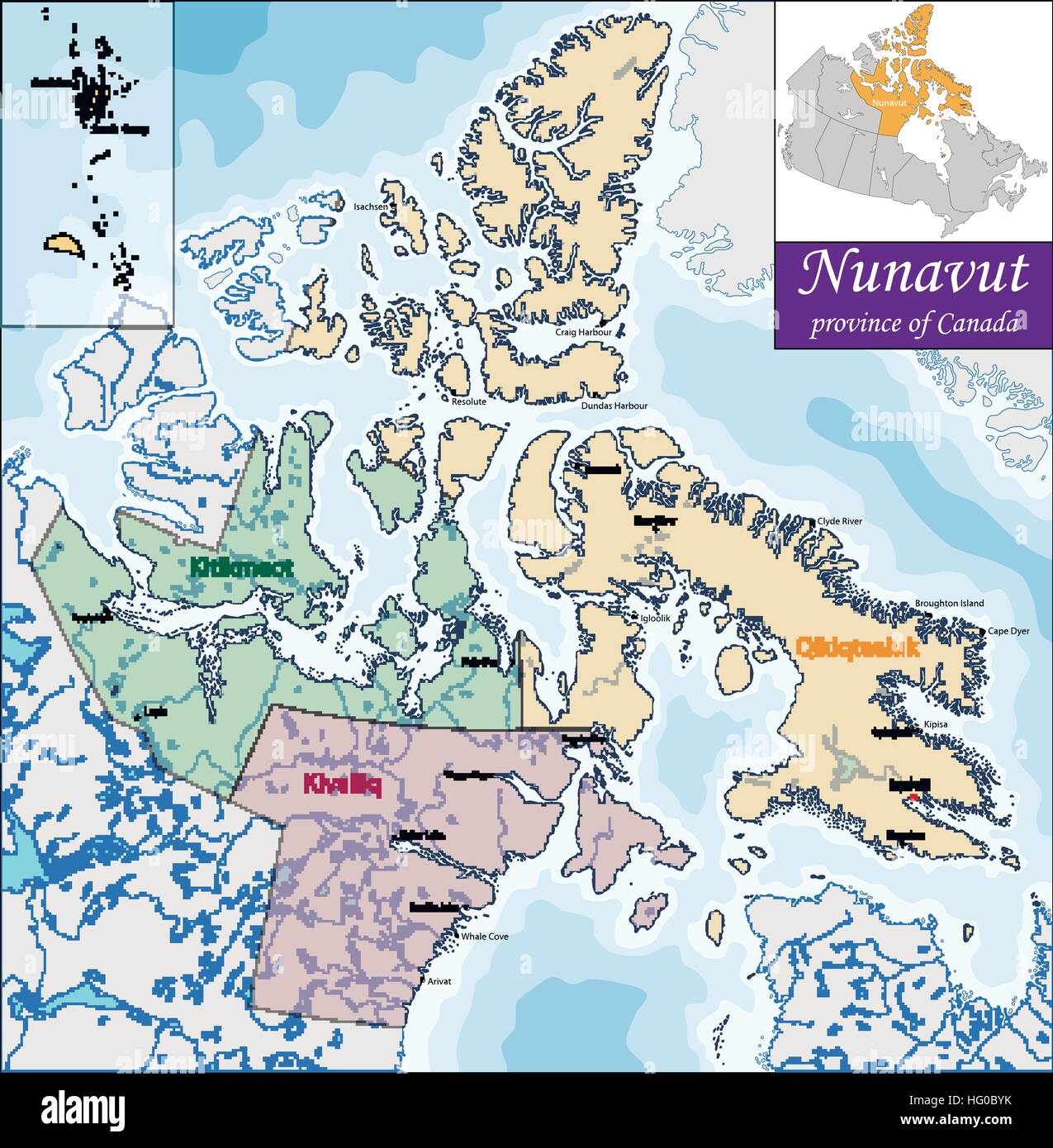 Map of Nunavut Stock Vector
