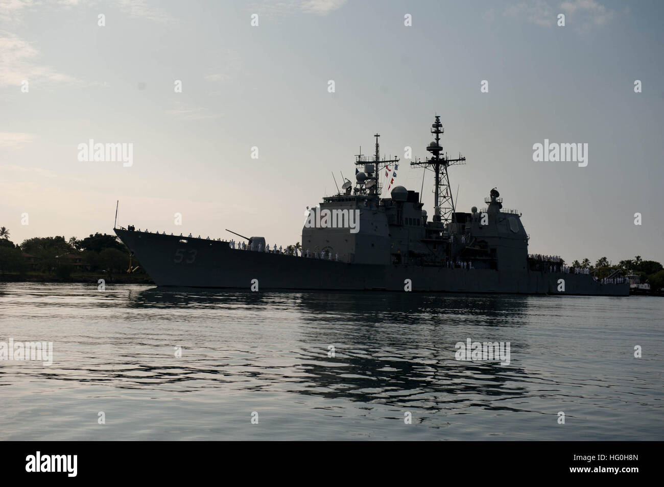 The Ticonderogaclass guidedmissile cruiser USS Mobile Bay (CG 53