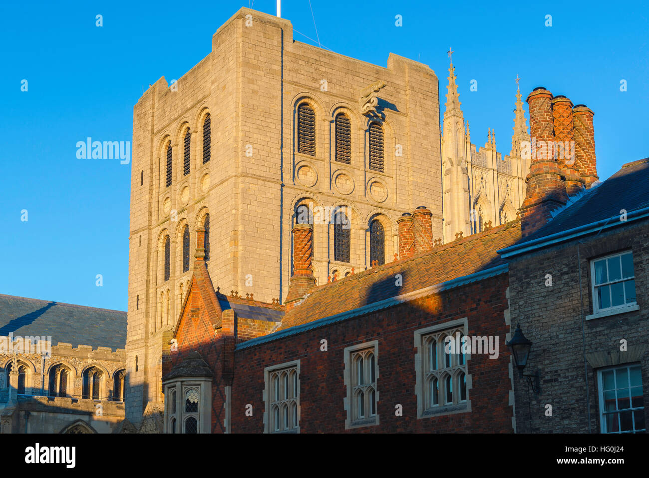 Bury St Edmunds Norman tower, the Norman tower and Victorian buildings