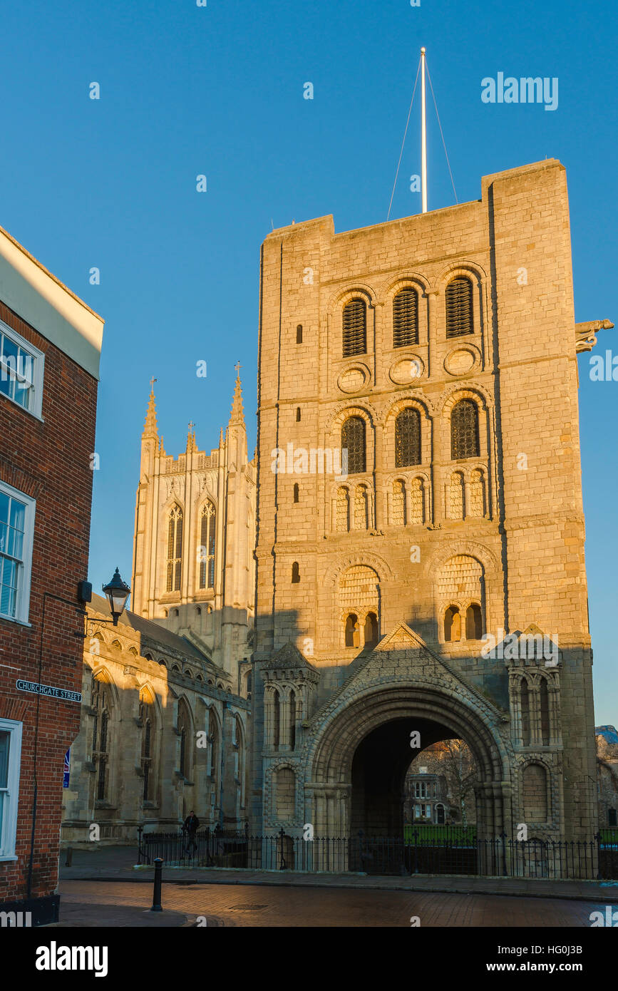 Bury St Edmunds Norman tower, view of the Cathedral and Norman tower in
