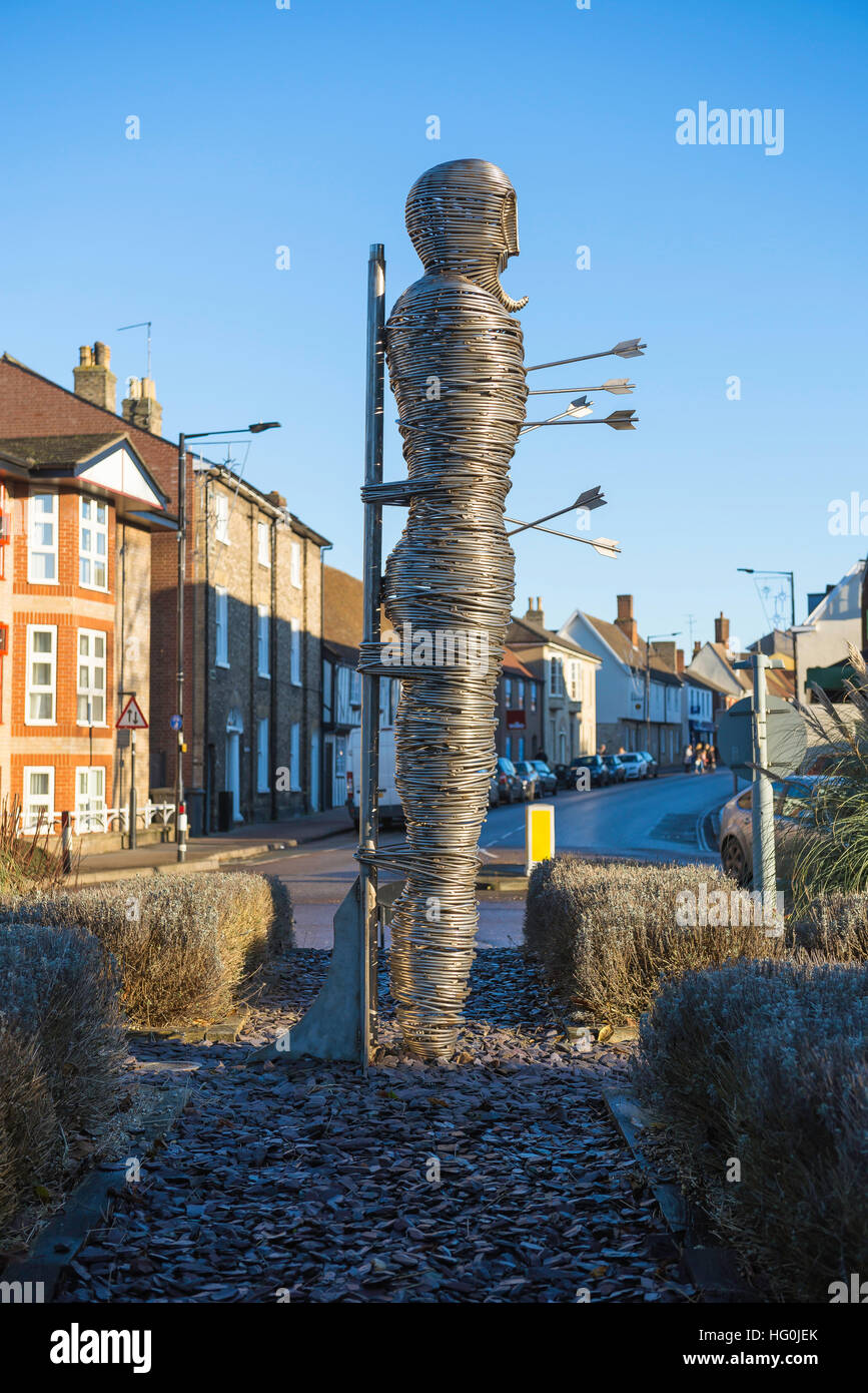 Bury St Edmunds, St Edmund, steel sculpture of St Edmund designed by