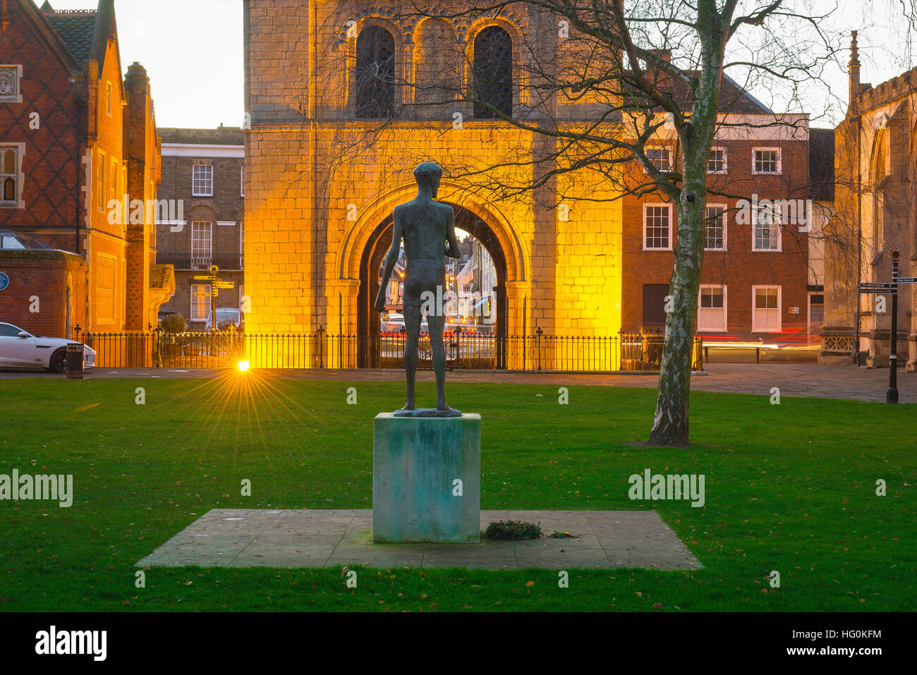 Bury St Edmunds, rear view of the statue of St Edmund by Elisabeth