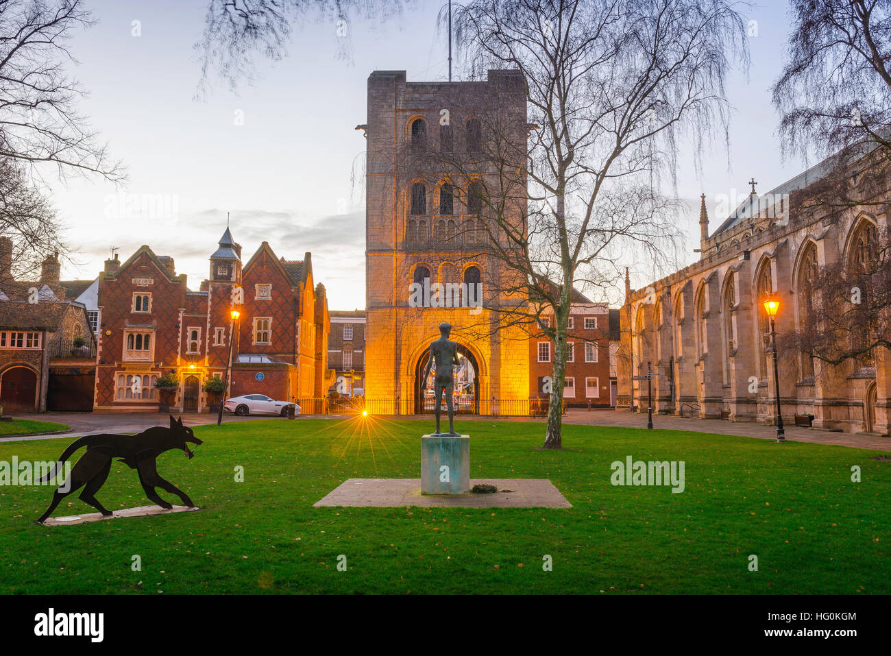 Bury St Edmunds, rear view of the St Edmund statue (by Elisabeth Frink