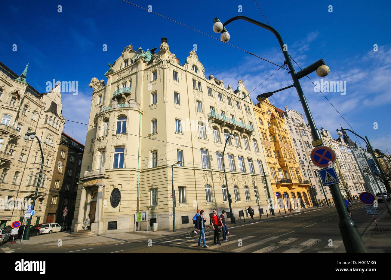 Typical architecture of Nove Mesto or New Town in Prague, Czech Republic Stock Photo