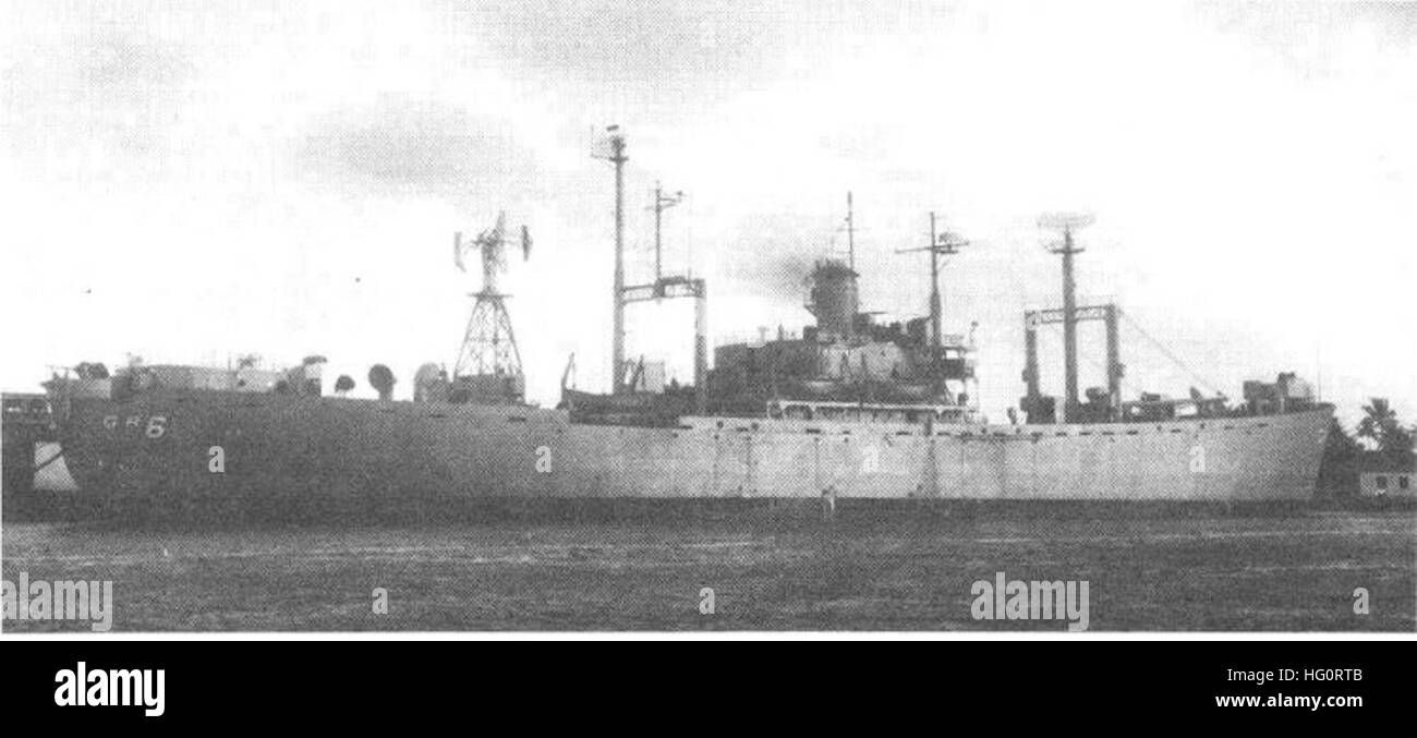 USS Locator (AGR-6), a United States Navy radar picket ship, shown ...