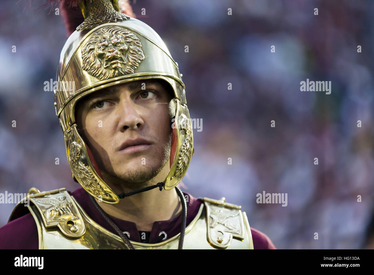 California, USA. 2nd Jan, 2017.  Tommy Trojan disappointed after a Penn State touchdown in the second half during the Rose Bowl Game between Penn State Nittany Lions and University of Southern California Trojans at Rose Bowl Stadium in Pasadena, California. USC won 52-49. © Scott Taetsch/ZUMA Wire/Alamy Live News Stock Photo