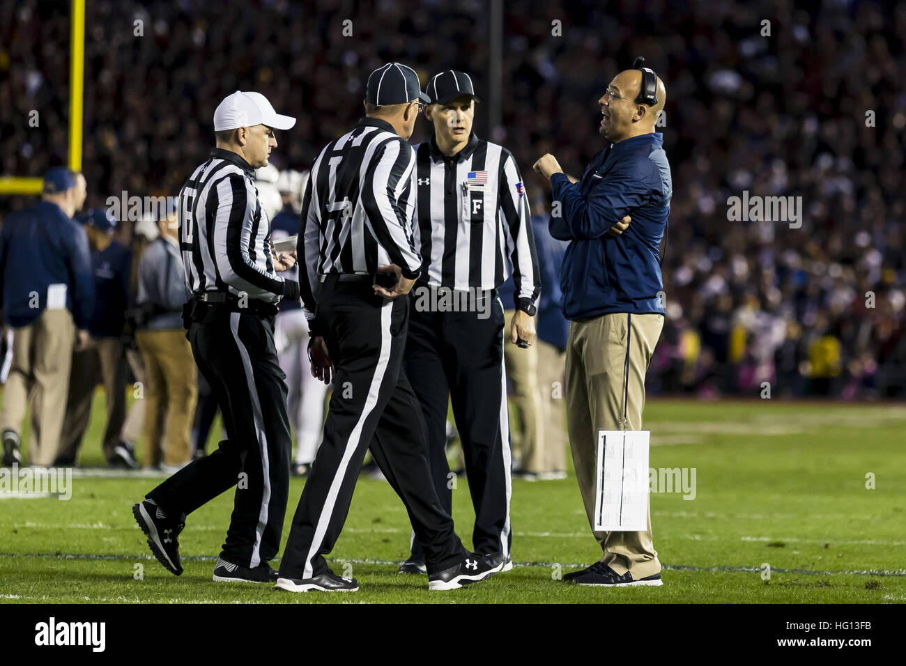California, USA. 2nd Jan, 2017.  Penn State head coach James Franklin not happy with penalty calls in the second half during the Rose Bowl Game between Penn State Nittany Lions and University of Southern California Trojans at Rose Bowl Stadium in Pasadena, California. USC won 52-49. © Scott Taetsch/ZUMA Wire/Alamy Live News Stock Photo