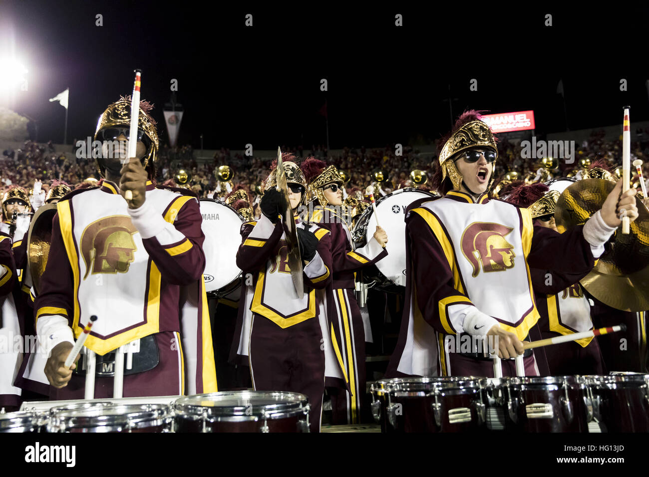 California, USA. 2nd Jan, 2017.  USC marching band celebrates after the Rose Bowl Game between Penn State Nittany Lions and University of Southern California Trojans at Rose Bowl Stadium in Pasadena, California. USC won 52-49. © Scott Taetsch/ZUMA Wire/Alamy Live News Stock Photo