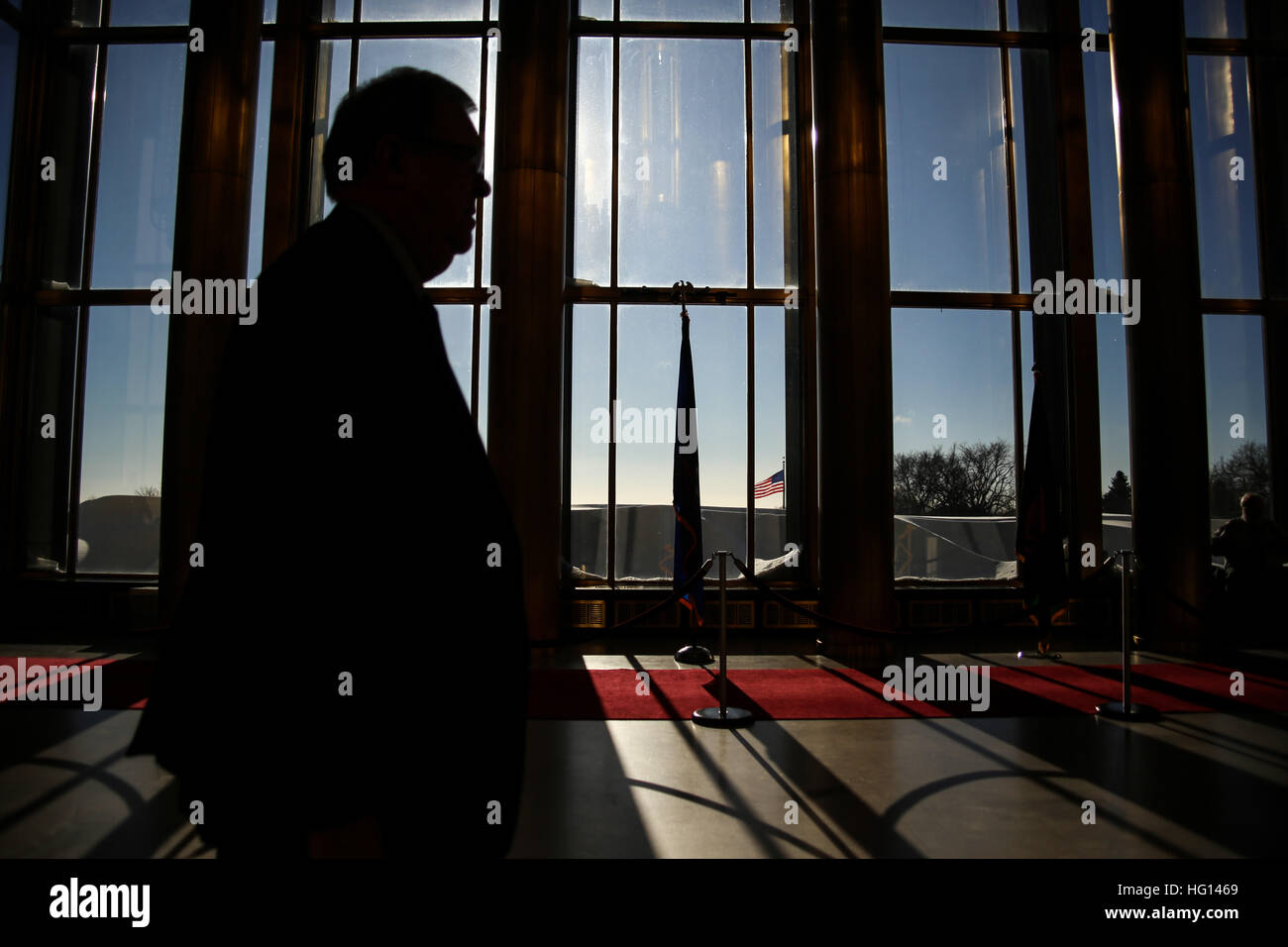 Bismarck, North Dakota, USA. 3rd Jan, 2017. A man walks through a hall before the State of the State Address at the House Chamber at the State Capitol Building in Bismarck, North Dakota. Credit: ZUMA Press, Inc./Alamy Live News Stock Photo
