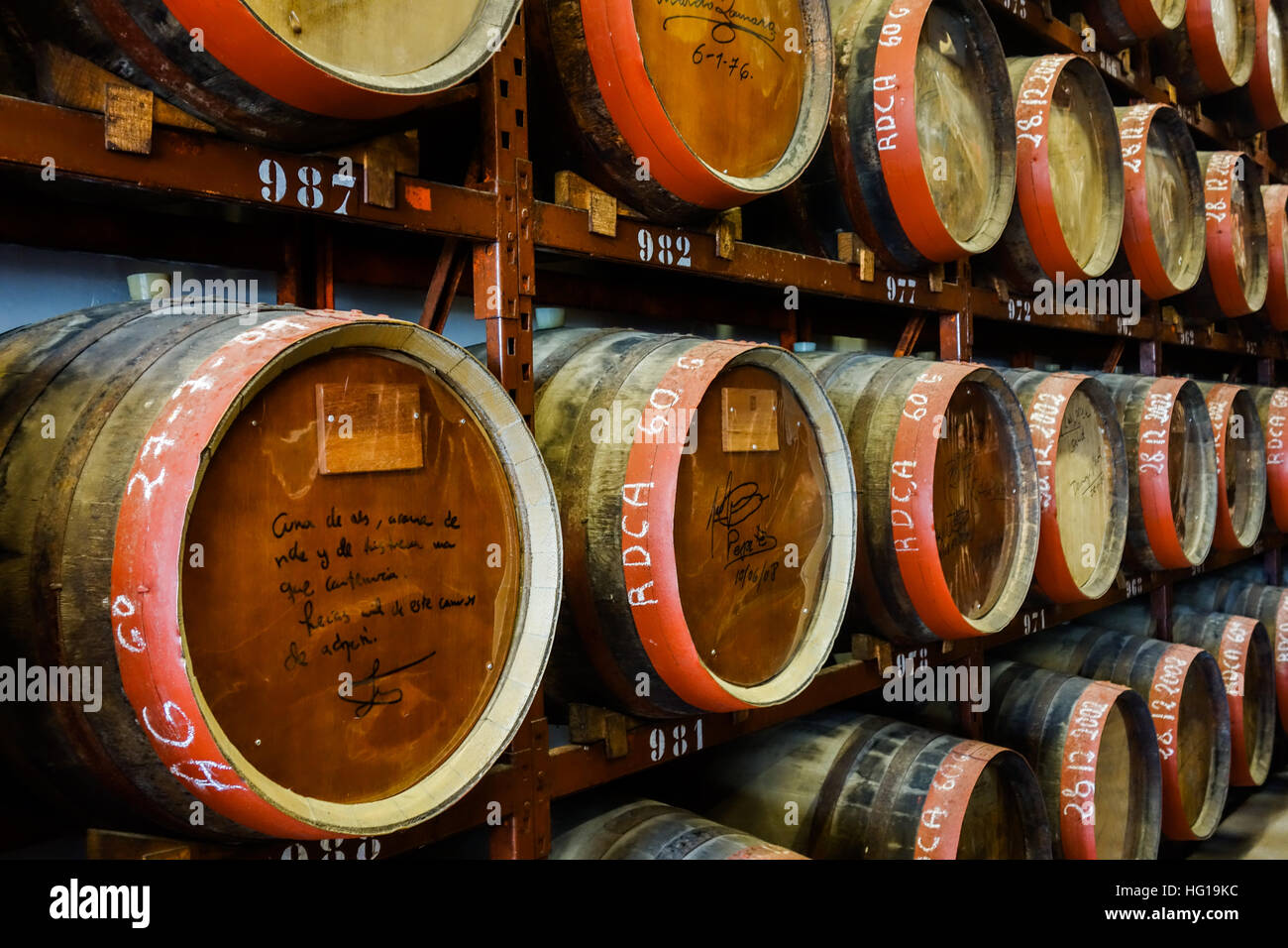 Barrels Of Rum in storage at the Arehucas Distillery in Arucas, Gran