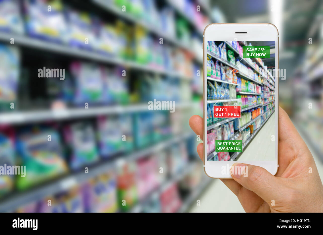 Augmented reality in retail business concept application in supermarket