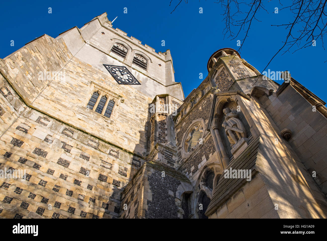 A view of the historic Waltham Abbey Church in Waltham Abbey, Essex