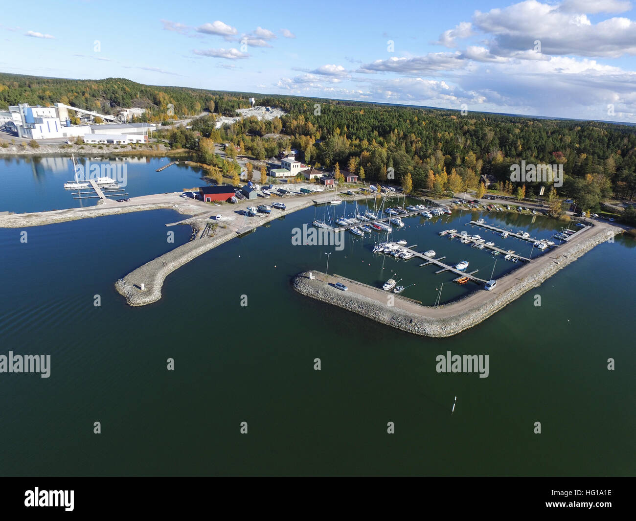 Aerial view on Forby harbor in the finnish archipelago, sarkisalo, Finland Stock Photo
