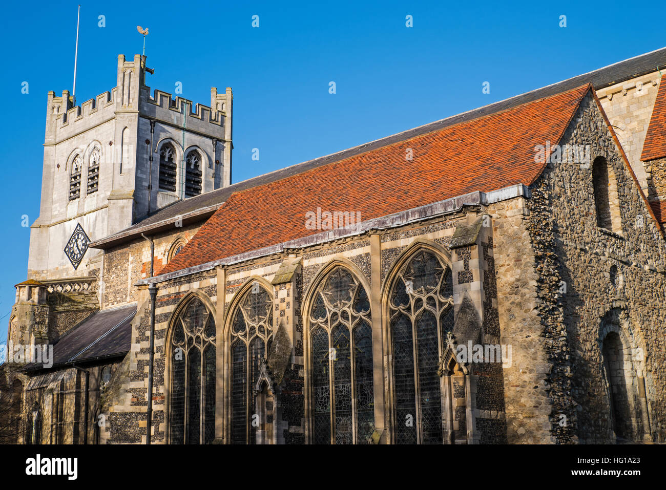 A view of the historic Waltham Abbey Church in Waltham Abbey, Essex