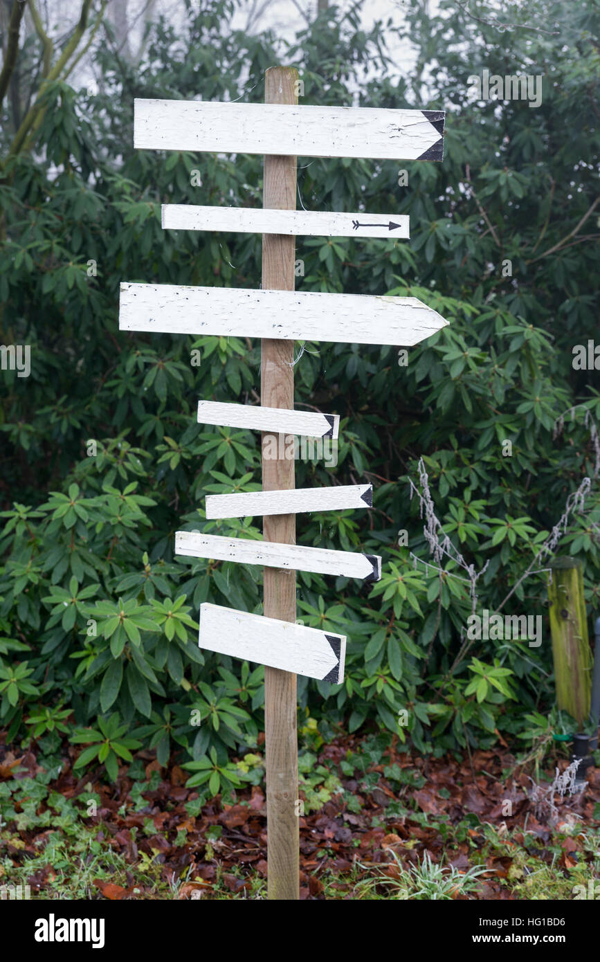direction wooden shields for left right or other destinations Stock Photo