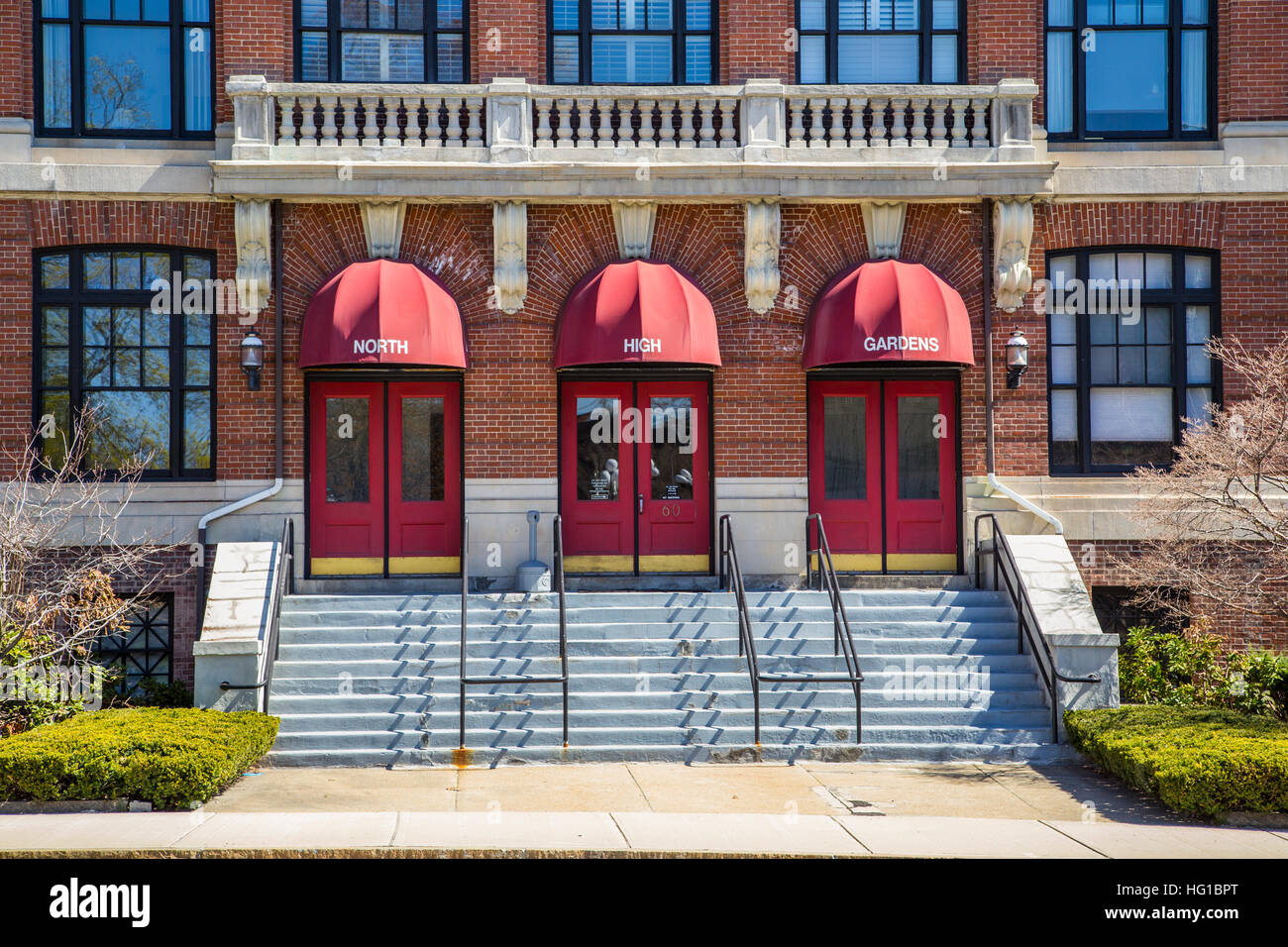 North High School transformed into condominiums in Worcester, Massachusetts Stock Photo