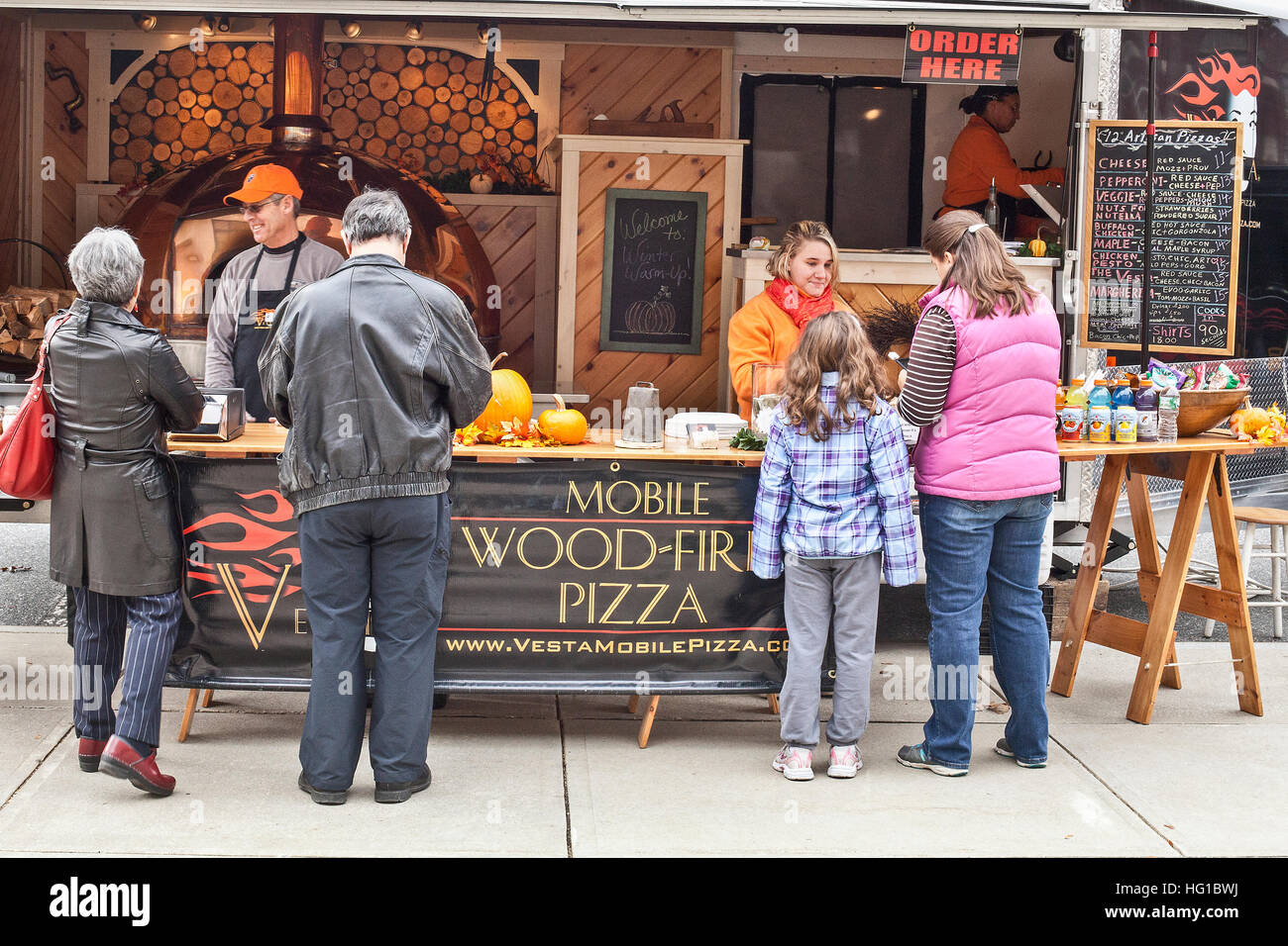 Food truck vendors on Lancaster Street in Worcester, Massachusetts