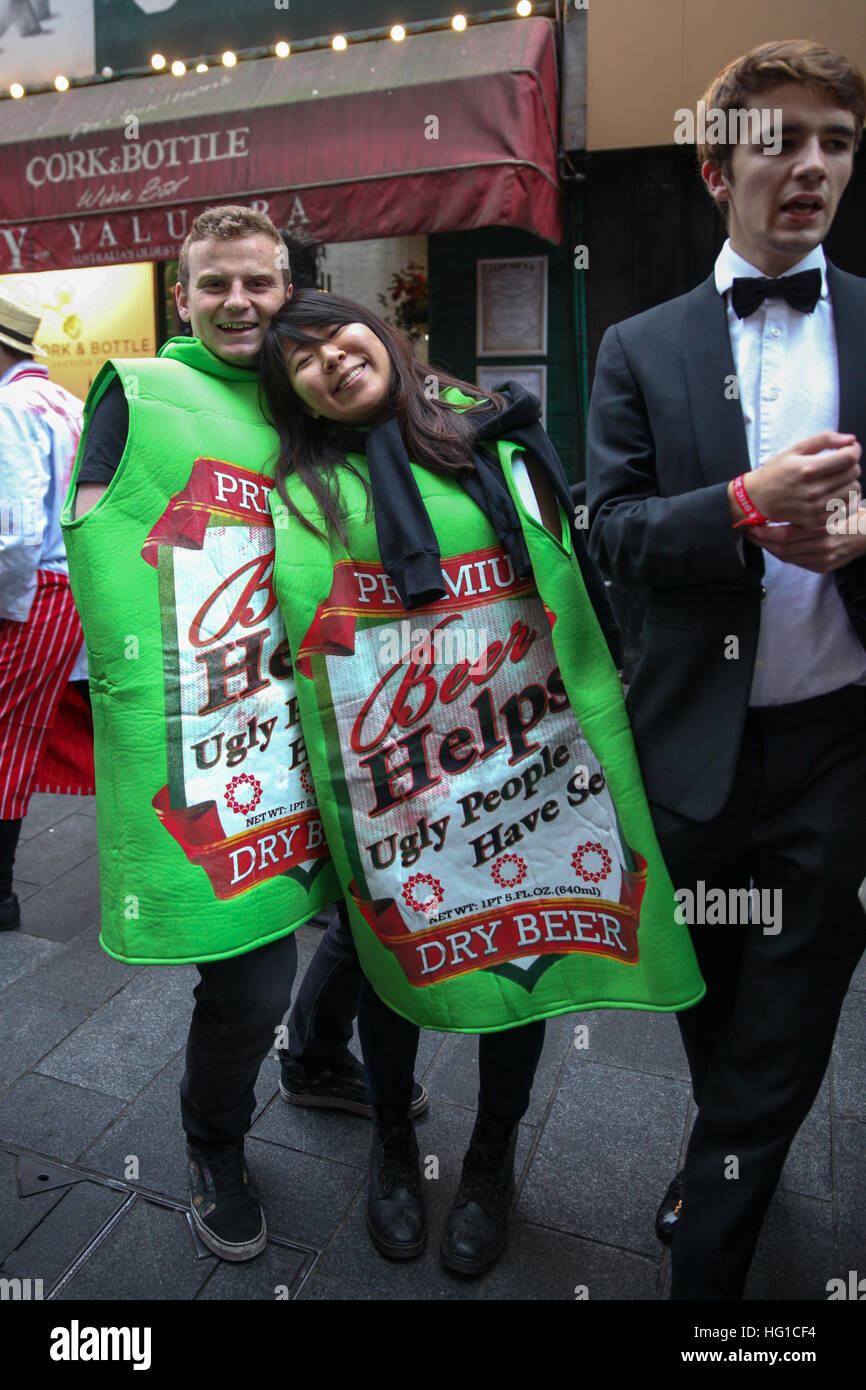People in fancy dress outside Zoo Bar & Club in Leicester Square